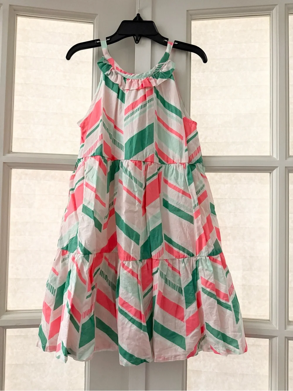 Gymboree Pink and Green Chevron Tiered Sundress